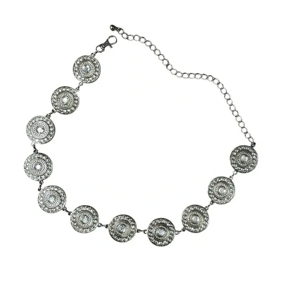 Silver Medallion Crystal Adorned Chain Belt For Women Boho, Western, Cowgirl - Picture 3 of 15